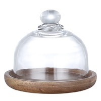 Mini dessertpresentatiestandaard met houten frame en glazen dienblad voor moderne gebakpresentatie