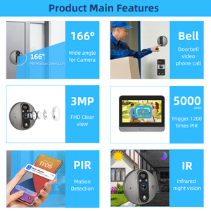 กล้องออดอัจฉริยะ Tuya Smart Doorbell 3MP WiFi พร้อมช่องมองภาพ 166 องศา °   เครื่องดูวิดีโอดิจิตอล หน้าจอ LCD 4.3 นิ้ว กล้องออดพร้อมแบตเตอรี่ 5000mAh - Product Image 3