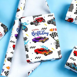 Race Car Wrapping Paper Roll 17 In X 16.5 Ft Birthday Gift <b>Wrap</b> For Kids With Grid Lines Art Paper Recyclable - Product Image 3