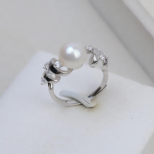 Anneau ouvert en argent S925 fait main, version coréenne, anneau de bouche ouverte, 7-8 perles, accessoires de bijoux DIY, support vide pour bouche ouverte - Product Image 1