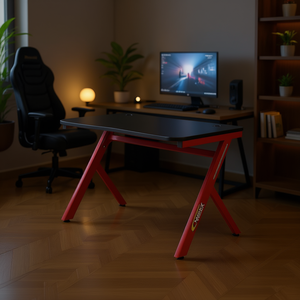 Scrivania da Gaming Homeera a Forma di Z, Nera e Rossa, Piano in Melamina, Struttura in Metallo, Già Assemblata per Uso Domestico e Ufficio - Product Image 2