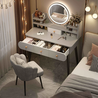 Coiffeuse scandinave moderne en bois massif et acier inoxydable avec miroir LED, tiroirs de rangement, montage facile, pour chambre à coucher