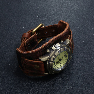 Europeo americano Cross-Border Punk retrò vera pelle <span class=keywords><strong>orologio</strong></span> <span class=keywords><strong>bracciale</strong></span> analogico cronografo al quarzo movimento 45mm Versatile - Product Image 5