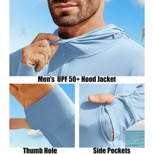 Sudadera con capucha de protección solar UPF 50+ para hombre, con cremallera completa, manga larga, ligera, con protección UV, para senderismo y pesca - Product Image 4