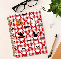 OEM ODM Personnalisé Impression intégrale Couverture rigide spirale motif carreaux vichy rouges Halloween Fantôme Citrouille Noir Fêtes Vente en gros