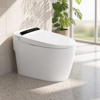 WC intelligent allongé One Piece avec lavage à l'eau chaude, siège chauffant, séchage à l'air, chasse d'eau automatique, affichage numérique, télécommande sans fil et veilleuse