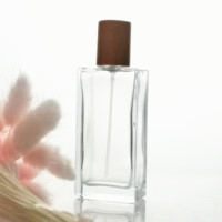 Vente en gros de flacons de parfum en verre rectangulaires de 50 ml (1 oz) avec bouchons en bois