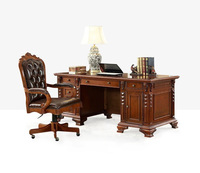 Bureau de direction en bois massif de style américain, mobilier de bureau de luxe, bureau de président antique en bois sculpté à la main