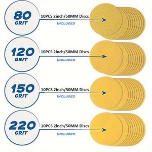 42ピース木工ボウルサンダーセット 2インチ径ダブルベアリングヘッド硬材ハンドルとベルクロサンディングディスク - Product Image 4