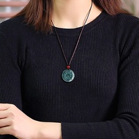 Pendentif en Jadeite Naturelle Bleu Eau Huit Trigrammes UNISEXE Style Chinois Taoïste Cadeau avec Certificat d'Expertise HJ24
