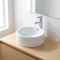 Lavabo Cylindrique Moderne en Céramique Blanc Brillant à Poser sur Plan, Vasque d'Art pour Salle de Bain avec Débordement, Vente en Gros Usine