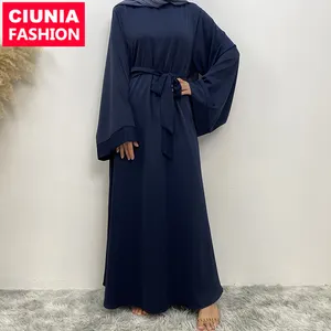 6394 # Super Best Sale Classic Abaya Dress cerniera posteriore con cintura Casual Versatile Simplicity Eid Ramadan Kaftan Women Dress