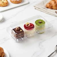 Boîte d'emballage alimentaire transparente pour mini-pâtisseries, gâteaux, kiwis, fruits, avec couvercle à boucle, 3 compartiments, en PET écologique, 75x50mm, 205x105x50mm, haute transparence