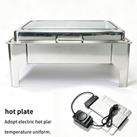 Chauffe-Plats Électrique Rectangulaire 9L en Acier Inoxydable avec Fenêtre Entièrement Vitrée pour Buffet et Traiteur