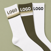 Chaussettes en coton côtelées rayées vert olive et blanc pour hommes, fabriquées en usine OEM, avec logo jacquard personnalisé, chaussettes de sport.