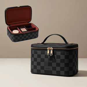 <strong>Manufacturer</strong> Retro Checkerboard Vegan Leather PU Waterproof Portable <strong>Cosmetic</strong> <strong>Bag</strong> Skin Care <strong>Cosmetic</strong> Storage <strong>Bag</strong> - Product Image 6