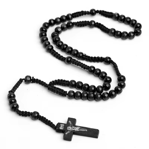 Collana del rosario cattolico con croce e gesù ciondolo cristiani gioielli <span class=keywords><strong>di</strong></span> preghiera religiosa all'ingrosso perline <span class=keywords><strong>di</strong></span> <span class=keywords><strong>legno</strong></span> naturale fatte a mano - Product Image 2