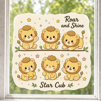 Autocollants personnalisés imperméables en PVC vinyle, motif lion et étoile Kawaii, autocollant décoratif électrostatique imprimé UV pour fenêtre et mur en verre
