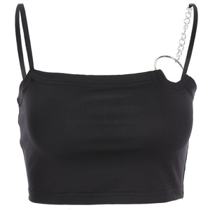 Piccola Maglia piccola Maglia <span class=keywords><strong>Nera</strong></span> di Estate Senza Maniche Crop Top Camis Serbatoi Crop Top Delle Donne di Strada Irregolare Anello Della Catena Sottile Sexy Canotta EHT1486 - Product Image 4