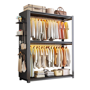 Porte-vêtements simple en acier, type armoire sur pied, organisateur de vêtements multifonctionnel, étagère de rangement ouverte pour usage domestique - Product Image 1