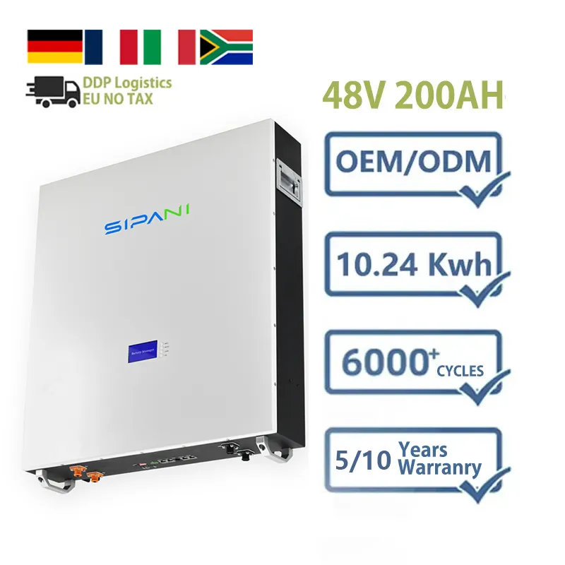 20 ans de durée de vie au travail entrepôt européen 10kwh 48v 200ah batterie au lithium stockage d'énergie solaire batteries au lithium-ion