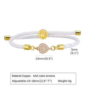 Trendy Milan Rope Cuff Bangle Wristband Tree Of Life Statement Jewelry Adjustable CZ Stone Heart Bracelet For Women Girls