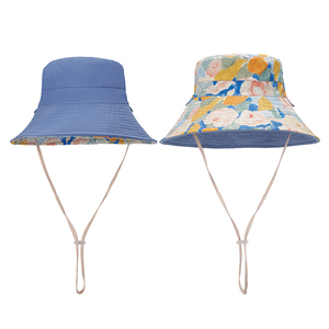 Nouvel Arrivage Chapeau Bob Décontracté d'Été en Coton Respirant à Imprimé Floral Personnalisé, Réversible, Anti-Vent avec Cordon, Protection Solaire, Pêche - Product Image 2