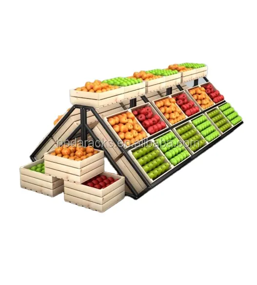 Rack de superfície preto personalizado, rack de exibição de frutas e vegetais
