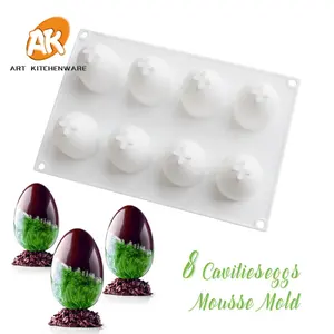 AK 8 cavidades de huevo 3D, moldes de silicona para Mousse, decoración de tartas, huevos de Pascua, moldes de Chocolate, herramientas de panadería, utensilios de cocina MC-65