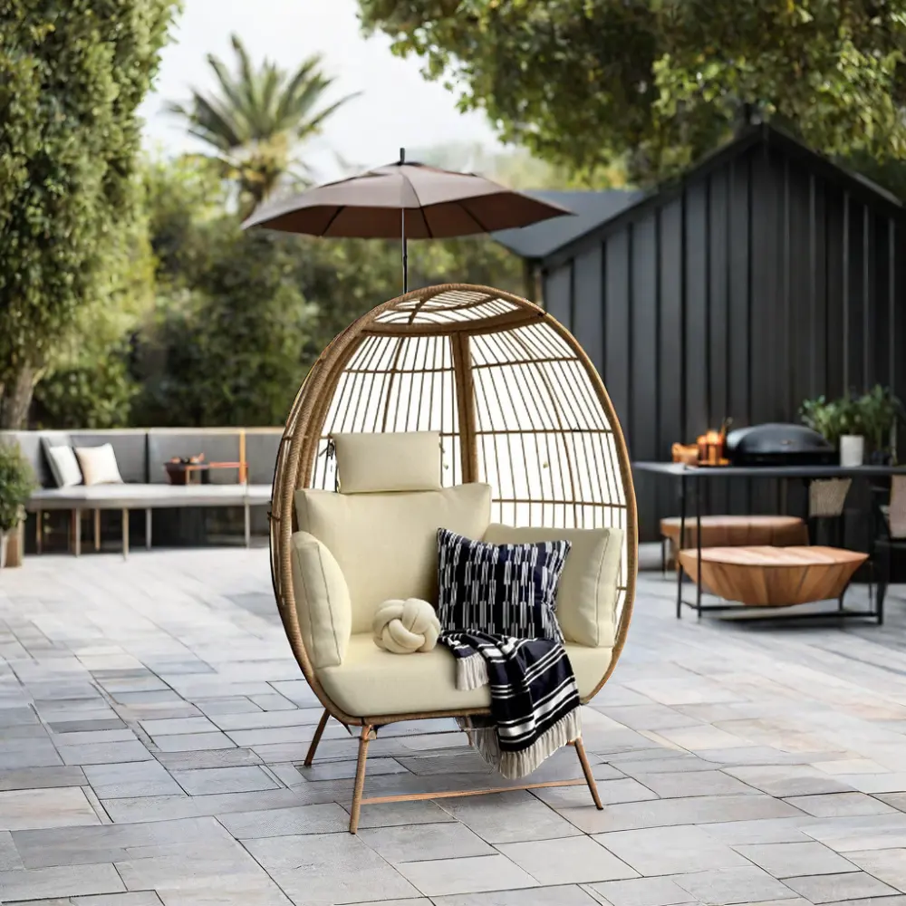 Rattan Schaukel-Ei-Stuhl mit Ständer Indoor-Patio Outdoor-Gartensessel bequem und weich