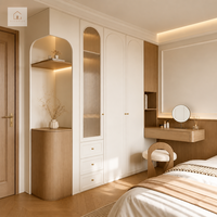 Lemari Pakaian XINGRUO, Furnitur Kamar Tidur, Lemari Terintegrasi, Pintu Kaca Lengkung, Meja Rias LED untuk Rumah