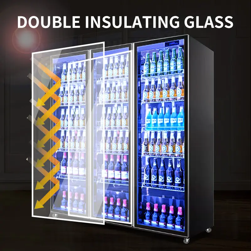 Commercial 900L display freezer 2 door refrigerator beverage Display Cooler / standing showcase freezer