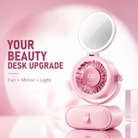 Ventilateur de bureau multifonctionnel avec lumière LED, miroir de maquillage, écran numérique, 4000 mAh, rechargeable par USB, petit ventilateur, logo personnalisé OEM