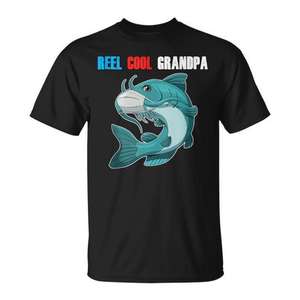 Reel Cool Grandpa Fishing T-Shirt pour homme, noir, avec motif graphique, col rond, manches courtes, impression numérique - Product Image 1