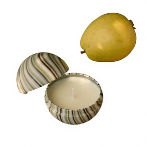 Bougie artistique en verre, cire de soja, faite à la main, moderne, sans gouttes, décoration d'intérieur, style coupé, design multicolore aux fruits - Product Image 5