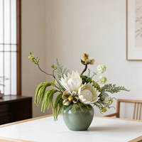 Arrangement floral artificiel minimaliste moderne en protea, ensemble complet avec vase en céramique, centre de table pour la décoration du salon
