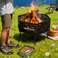 Table de feu octogonale Zstuma, esthétique géométrique, ultralégère 3,5 kg, pliable, pour le camping en plein air, foyer extérieur, acier au carbone noir BJFHT