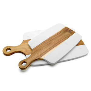 Planche à découper en bois d'acacia et marbre avec plateau de service, planche à découper réversible en pierre, surface en marbre non poreux - Product Image 3