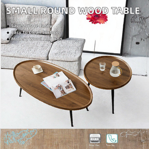 Ensemble de tables basses modernes en bois durable, design ovale et rond emboîtable, facile à nettoyer, mobilier minimaliste pour salon, structure en fer, décoration intérieure - Product Image 2