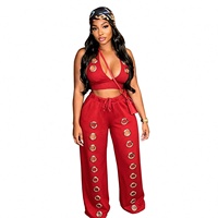 Vêtements pour femmes tendance européens et américains, pantalon ample à jambes larges à œillets, ensemble tendance