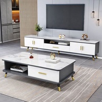 Meubles TV de Luxe pour Salon Moderne, Ensemble Meuble TV avec Plateau en Verre et Table Basse, Rangement Durable Vittoria