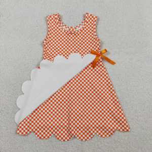 Robe d'été respirante sans manches à imprimé écossais orange et fleurs avec nœuds pour bébé fille GSD3428 – Vente en gros - Product Image 4