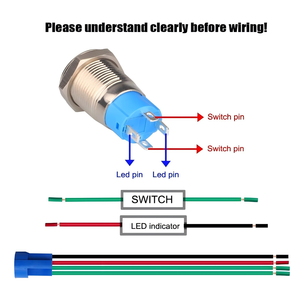 Interruptor de palanca LED a prueba de agua de 12mm, enchufe de cable 12V-24V, 3A, Metal IP65, botón de encendido/<span class=keywords><strong>apagado</strong></span> normalmente abierto, combinación SPST 1NO - Product Image 4