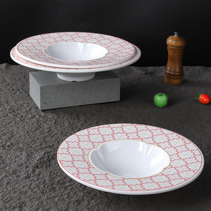Assiettes rondes pour restaurant occidental, en mélamine, pour plats froids, vaisselle d'hôtel, utilisation pour les fêtes, motif rayé - Product Image 3