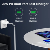 Chargeur mural USB GaN TKT 20W à double port Type-C PD OTP à charge rapide, prise US pour téléphone, ordinateur portable, écouteurs, nouveau chargeur adaptateur 2026