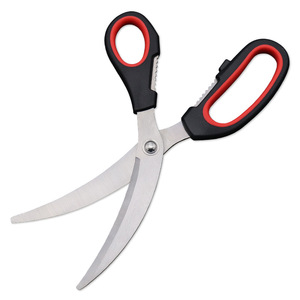 Stainless Steel <b>Kitchen</b> <b>Scissors</b> Elbow Shape Black Red Handle For Meat Fish Bone Cutting Home Use - Product Image 2