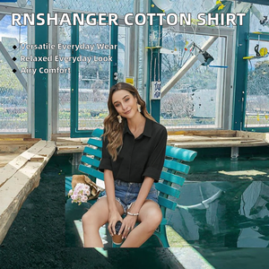 RNSHANGER Women's Summer Breathable Casual Cotton Linen Solid <b>Blouse</b> Loose Fit Harajuku Style Long Sleeve Button Shirt - Product Image 2