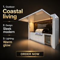 Cuisine extérieure moderne en acier inoxydable 304 de luxe, îlot BBQ modulaire, évier intégré, ignifuge, professionnelle, résistante aux intempéries
