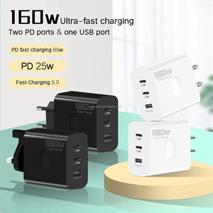 Adaptor Charger Dinding 160W dengan <span class=keywords><strong>3</strong></span> Port USB Pengisian Cepat USB-C Tipe C Quick Charge PD QC3.0 untuk Ponsel, Colokan EU US UK - Product Image 2