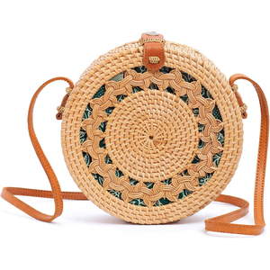 Sac à main pour femme en rotin, petit sac carré décontracté, couleur paille beige, avec pompon, pour jeune femme, meilleure vente transfrontalière - Product Image 1